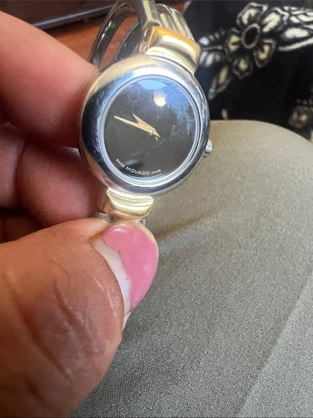 Movado model 97 A1809A Two-Tone Black Dial Silver and Gold Bracelet Watch